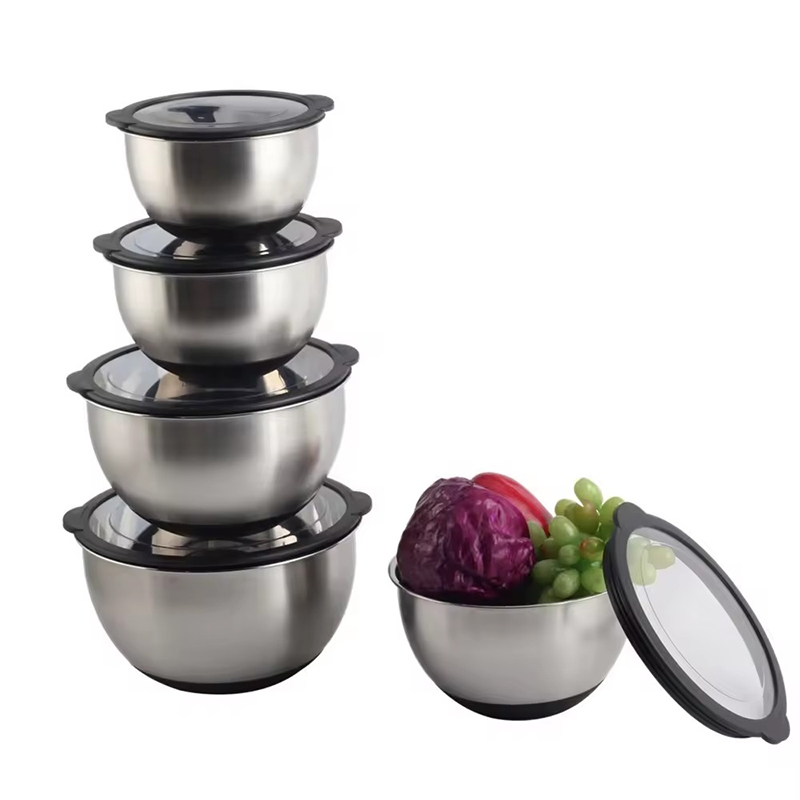 5size Stainless Steel Mixing Bowls With Transparent Lids Set