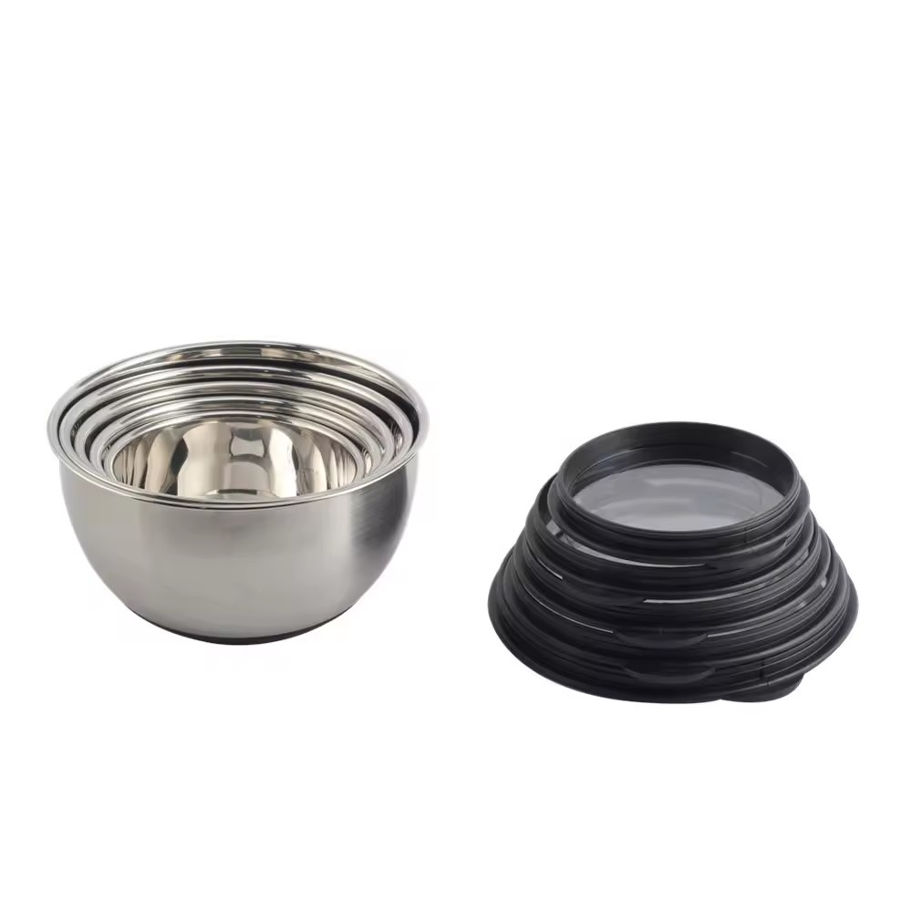 5size Stainless Steel Mixing Bowls With Transparent Lids Set