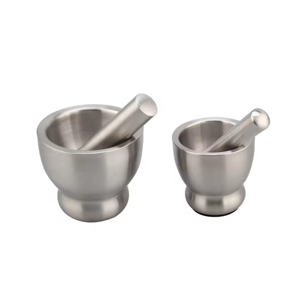 Stainless Steel Mortar and Pestle Set, Spices Grinder Pill Crusher with Silicone Protective Lid