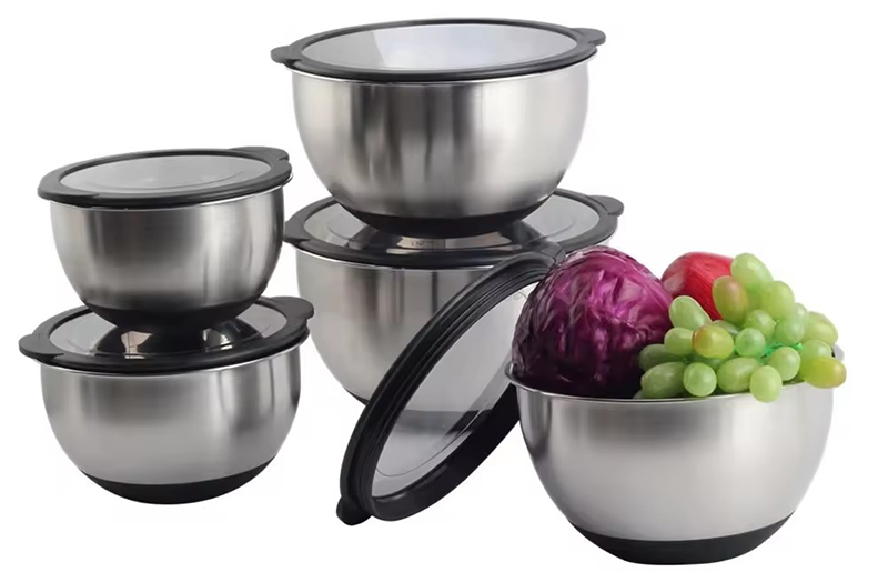 5size Stainless Steel Mixing Bowls With Transparent Lids Set