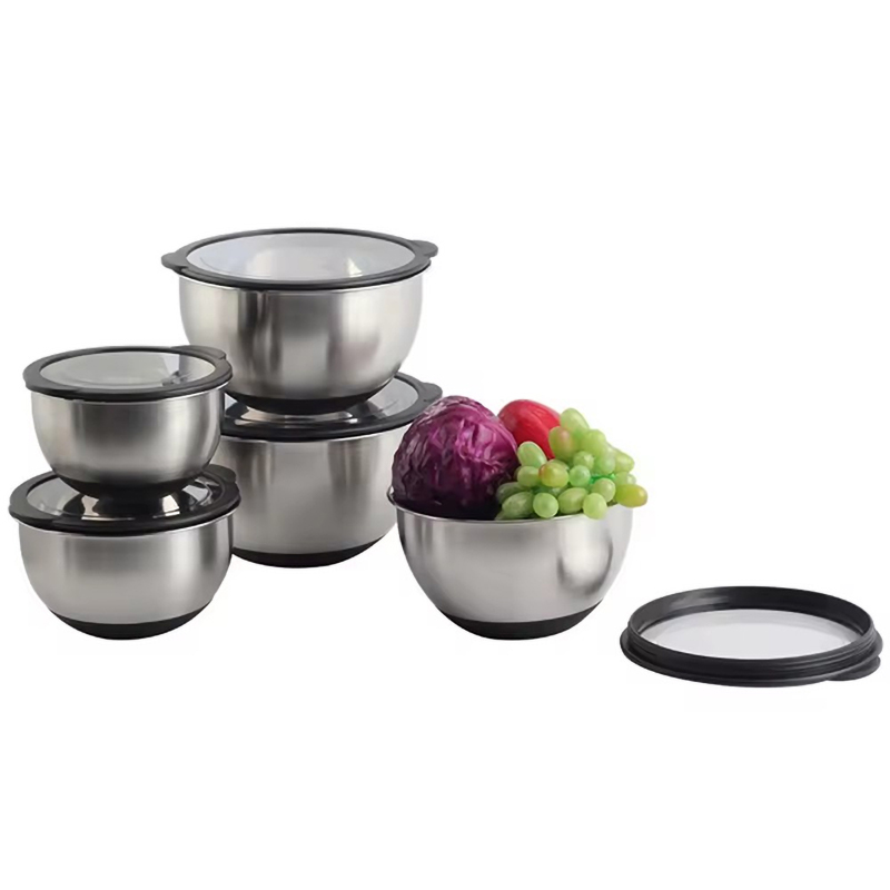 5size Stainless Steel Mixing Bowls With Transparent Lids Set