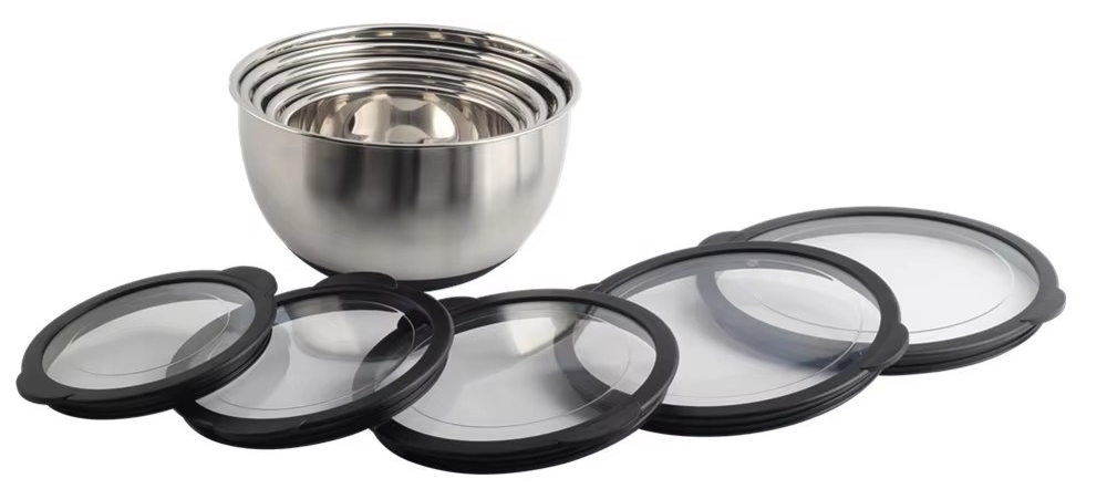 5size Stainless Steel Mixing Bowls With Transparent Lids Set