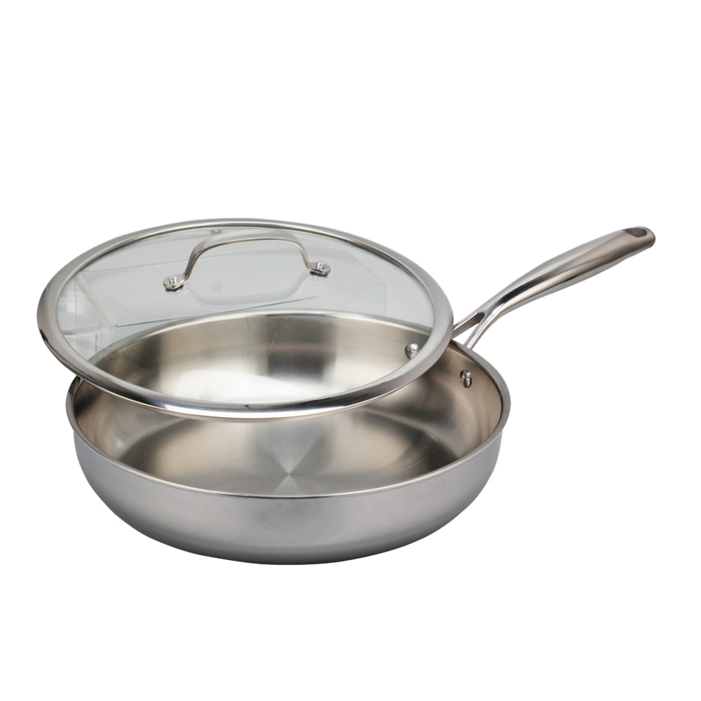 Stainless Steel Tri-Ply Frying Pan With Glass Lid Compatible With All Stovetops