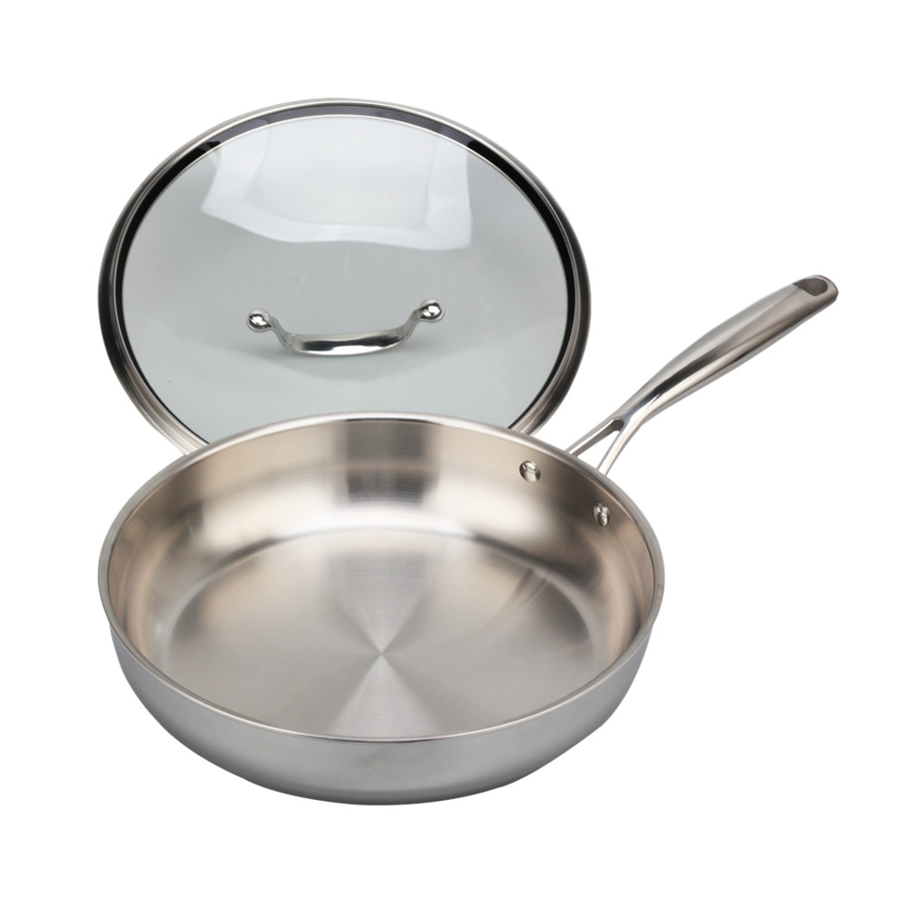 Stainless Steel Tri-Ply Frying Pan With Glass Lid Compatible With All Stovetops