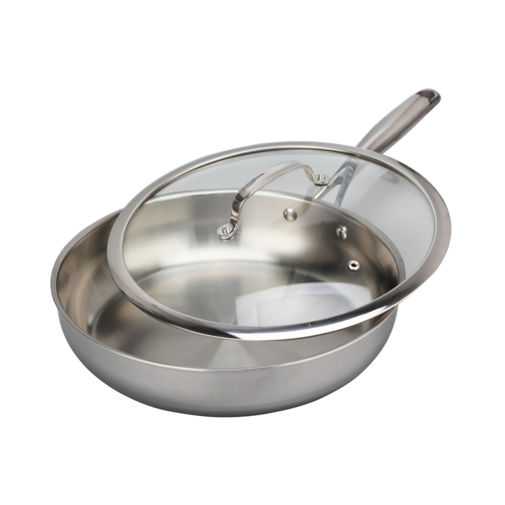 Stainless Steel Tri-Ply Frying Pan With Glass Lid Compatible With All Stovetops