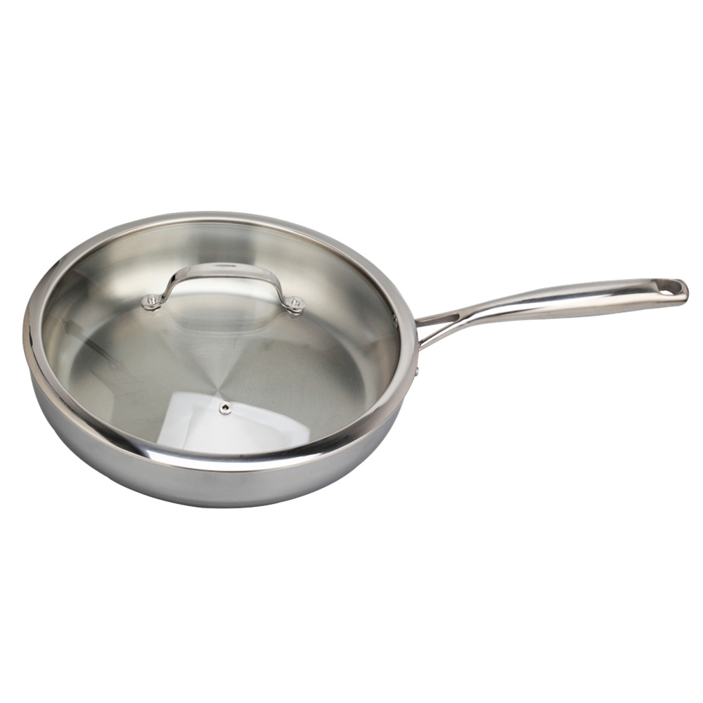 Stainless Steel Tri-Ply Frying Pan With Glass Lid Compatible With All Stovetops