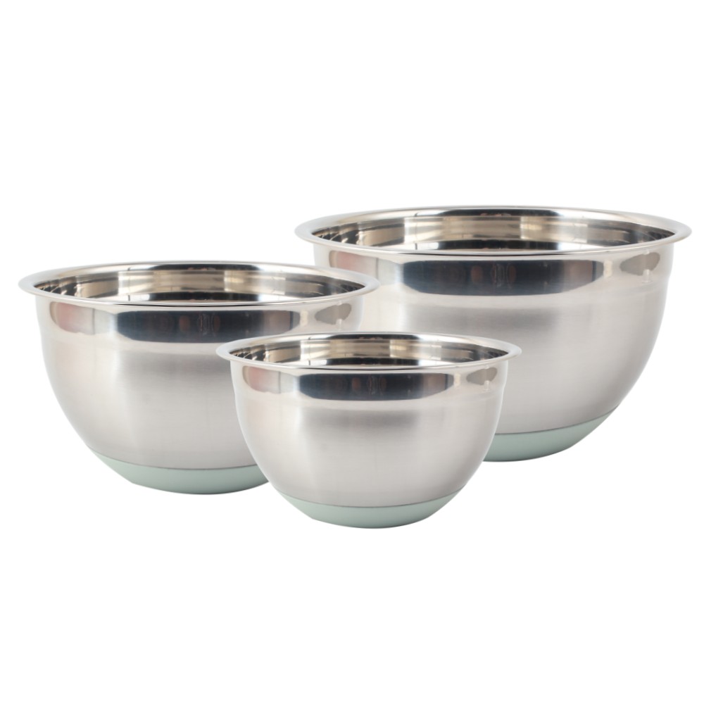 3size Silicone Base Stainless Steel Salad Bowl Set