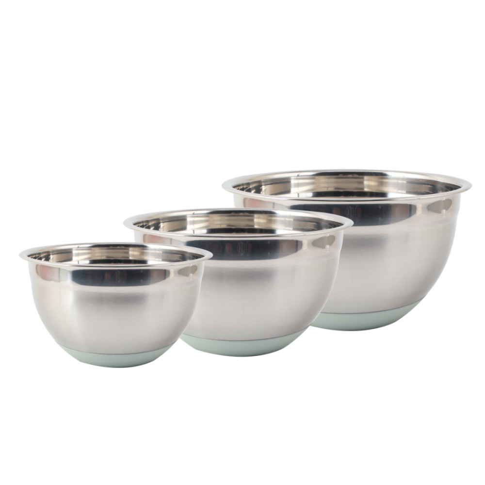 3size Silicone Base Stainless Steel Salad Bowl Set