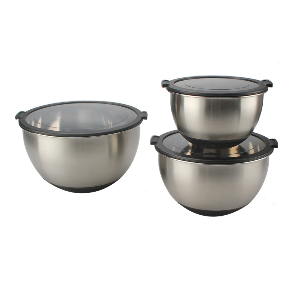 3size Stainless Steel Mixing Bowls With Clear Lids Set