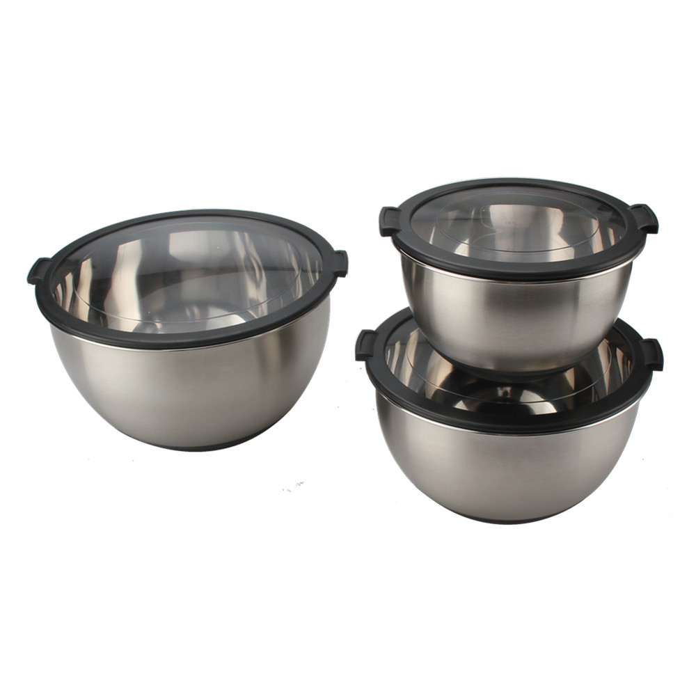 3size Stainless Steel Mixing Bowls With Clear Lids Set