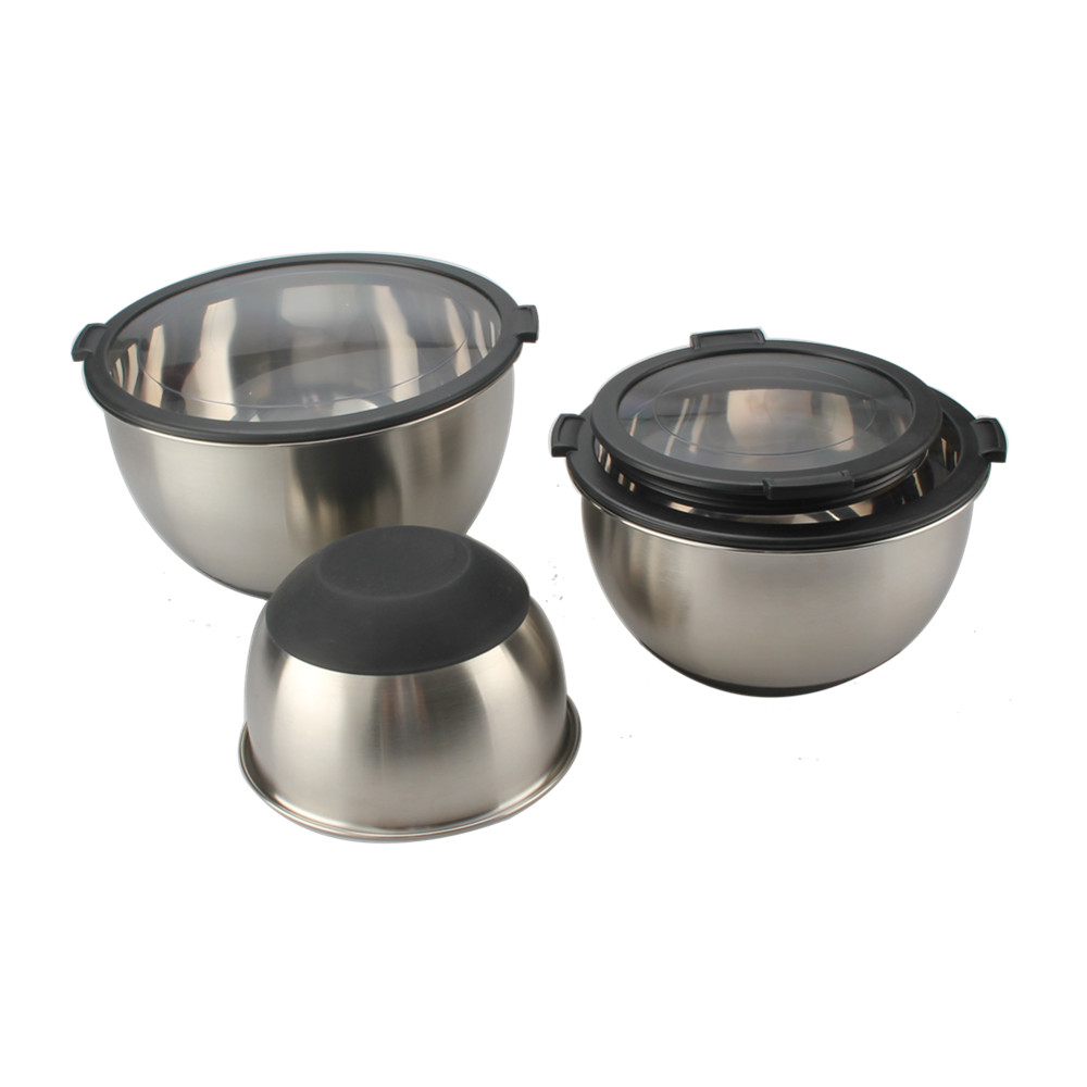 3size Stainless Steel Mixing Bowls With Clear Lids Set