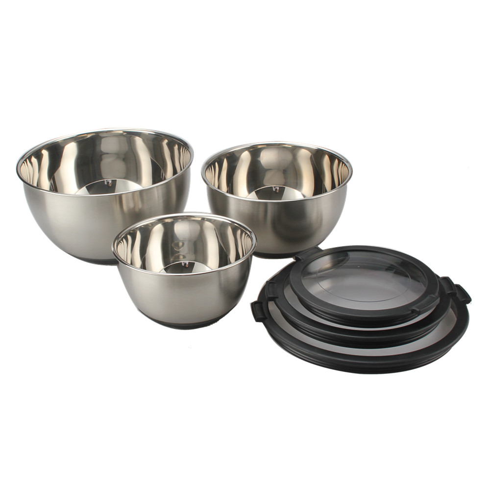 3size Stainless Steel Mixing Bowls With Clear Lids Set