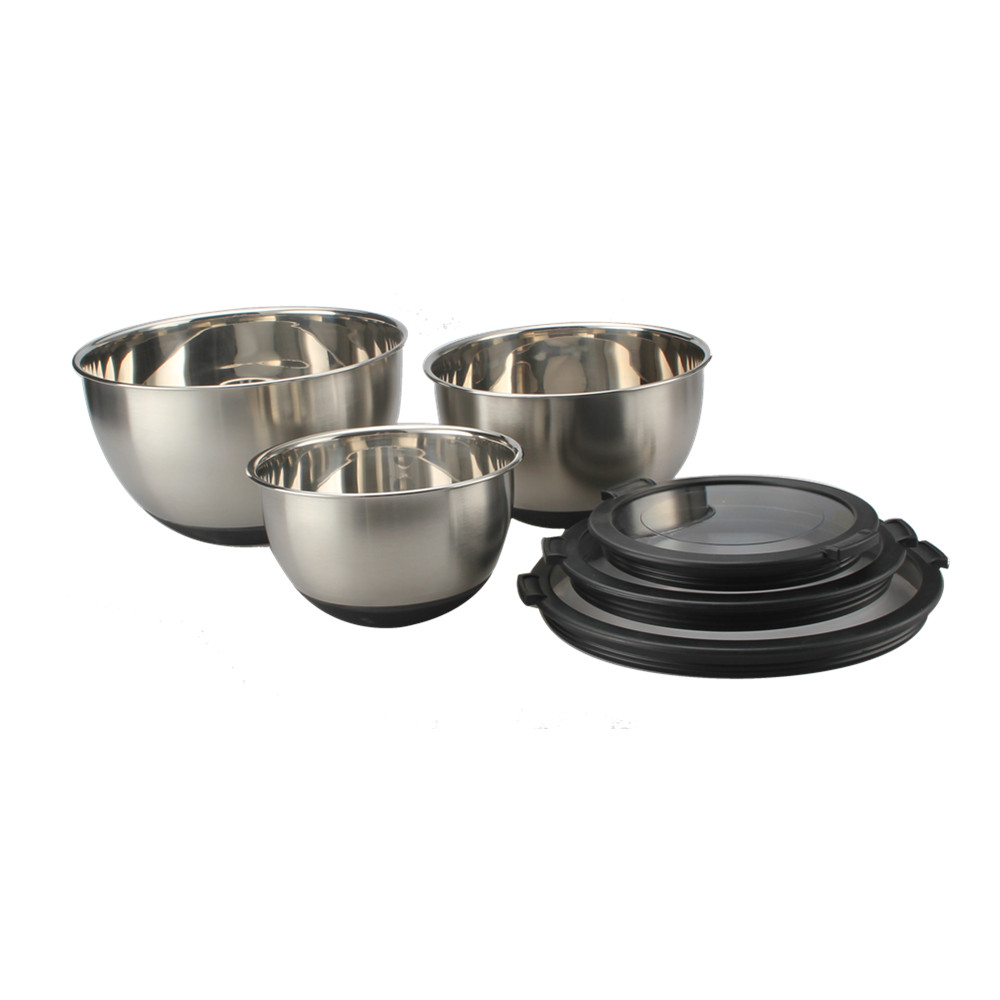 3size Stainless Steel Mixing Bowls With Clear Lids Set