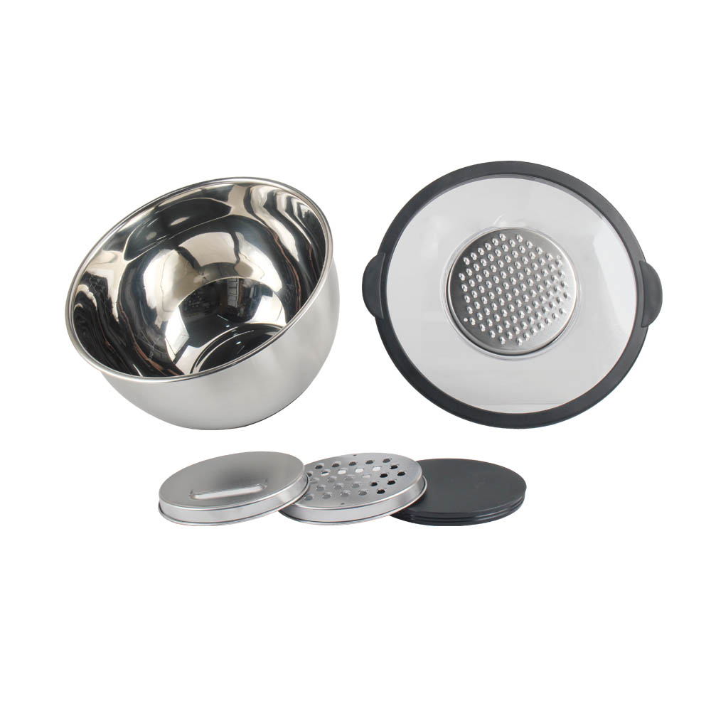 5qt Stainless Steel Mixing Bowls With Clear Lids & Grater Set