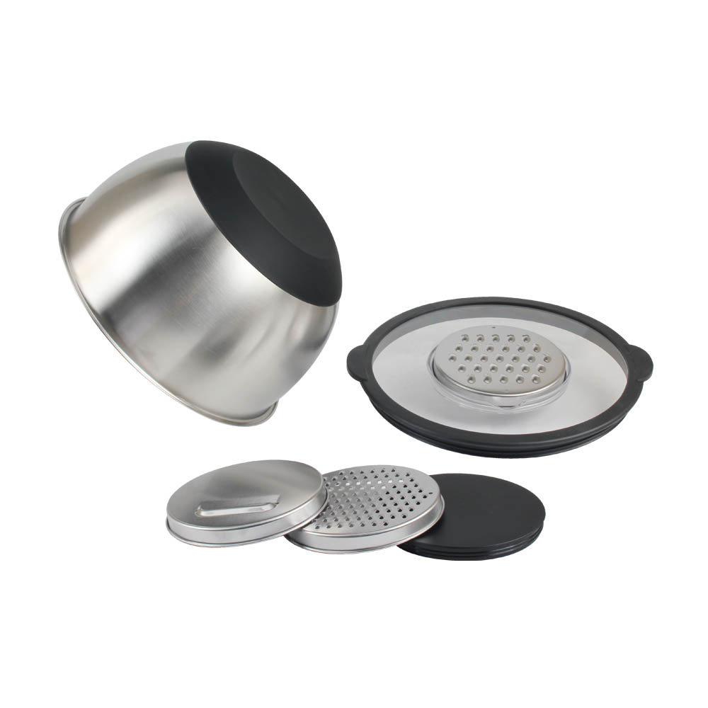 5qt Stainless Steel Mixing Bowls With Clear Lids & Grater Set