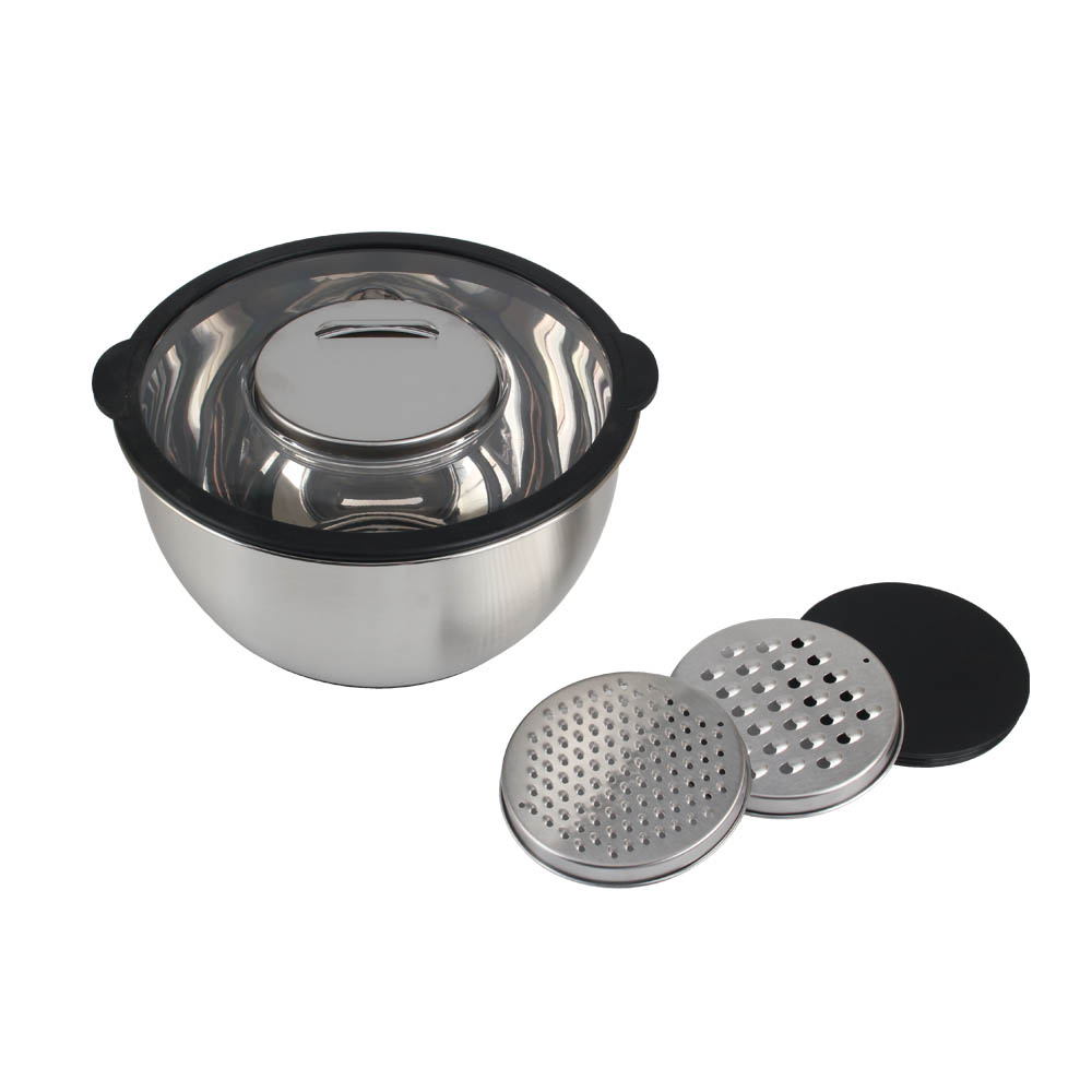 5qt Stainless Steel Mixing Bowls With Clear Lids & Grater Set