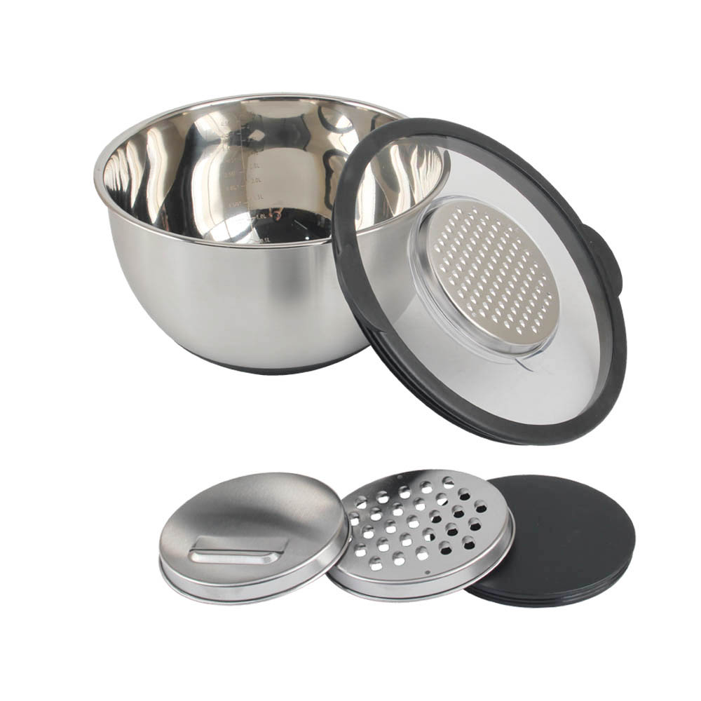 5qt Stainless Steel Mixing Bowls With Clear Lids & Grater Set