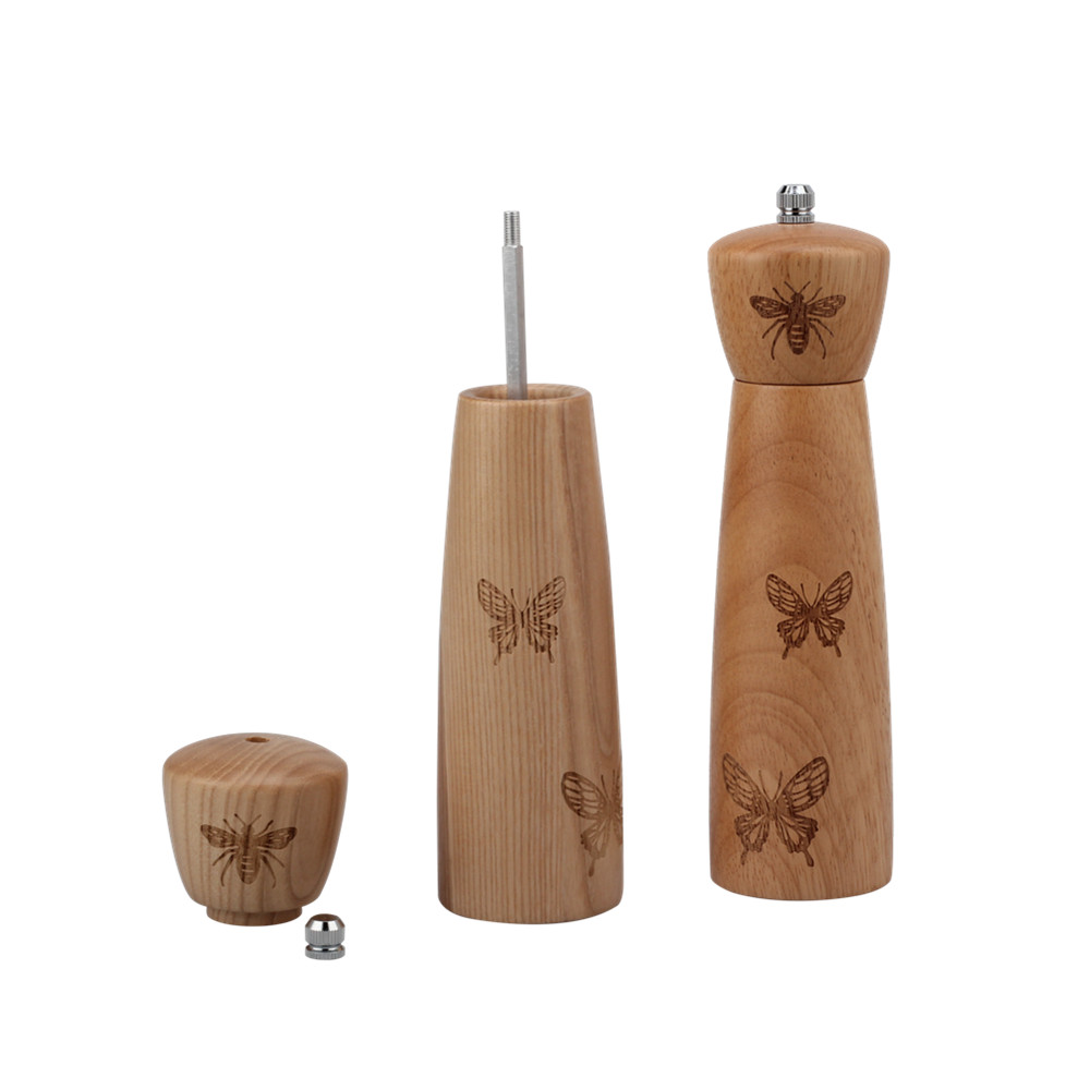 Modern Wooden Salt And Pepper Grinder, Refillable Salt & Pepper Mills Adjust for Customized Coarseness