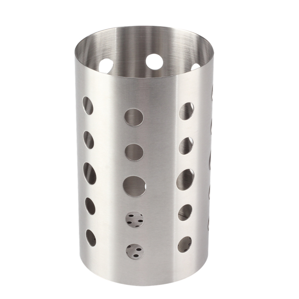 Round Stainless Steel Utensil Holder - Silver Caddy & Organizer for Drying Cooking Spoons