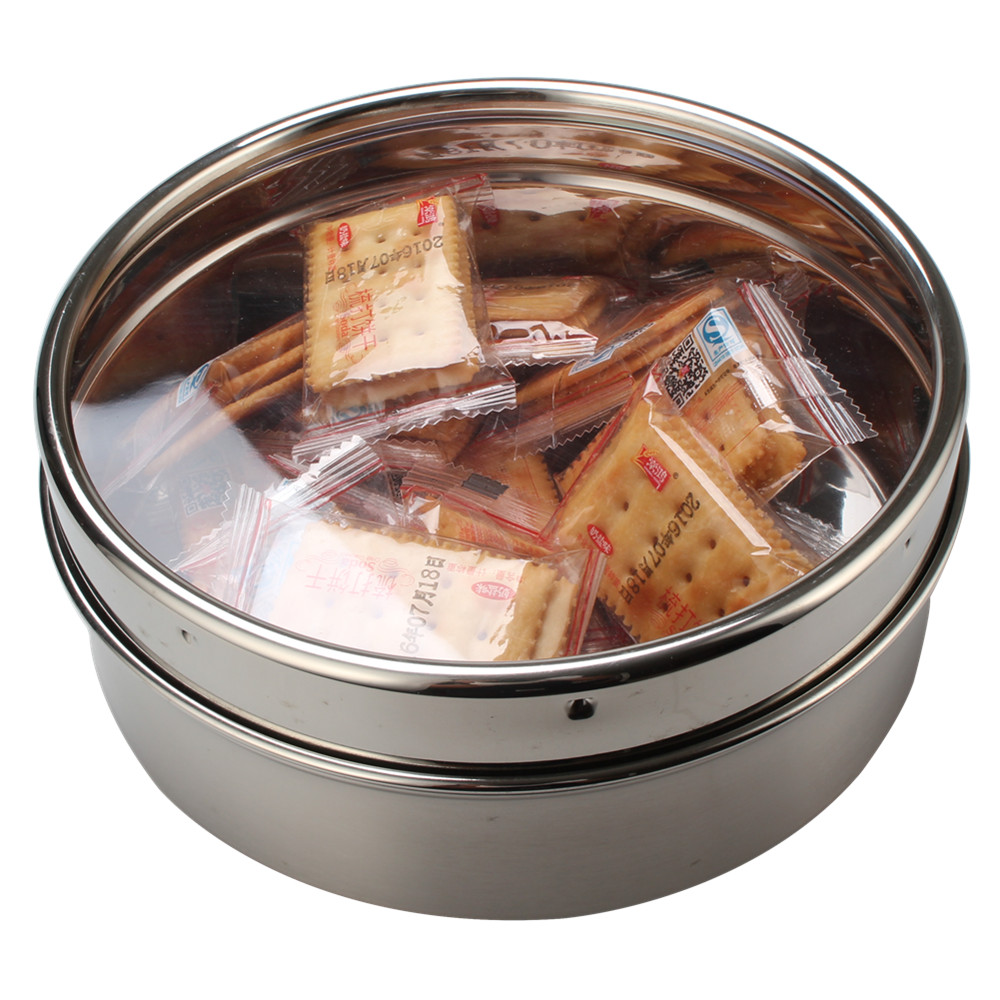 Storage Tin With Window in Lid, Stainless Steel Biscuit Tin