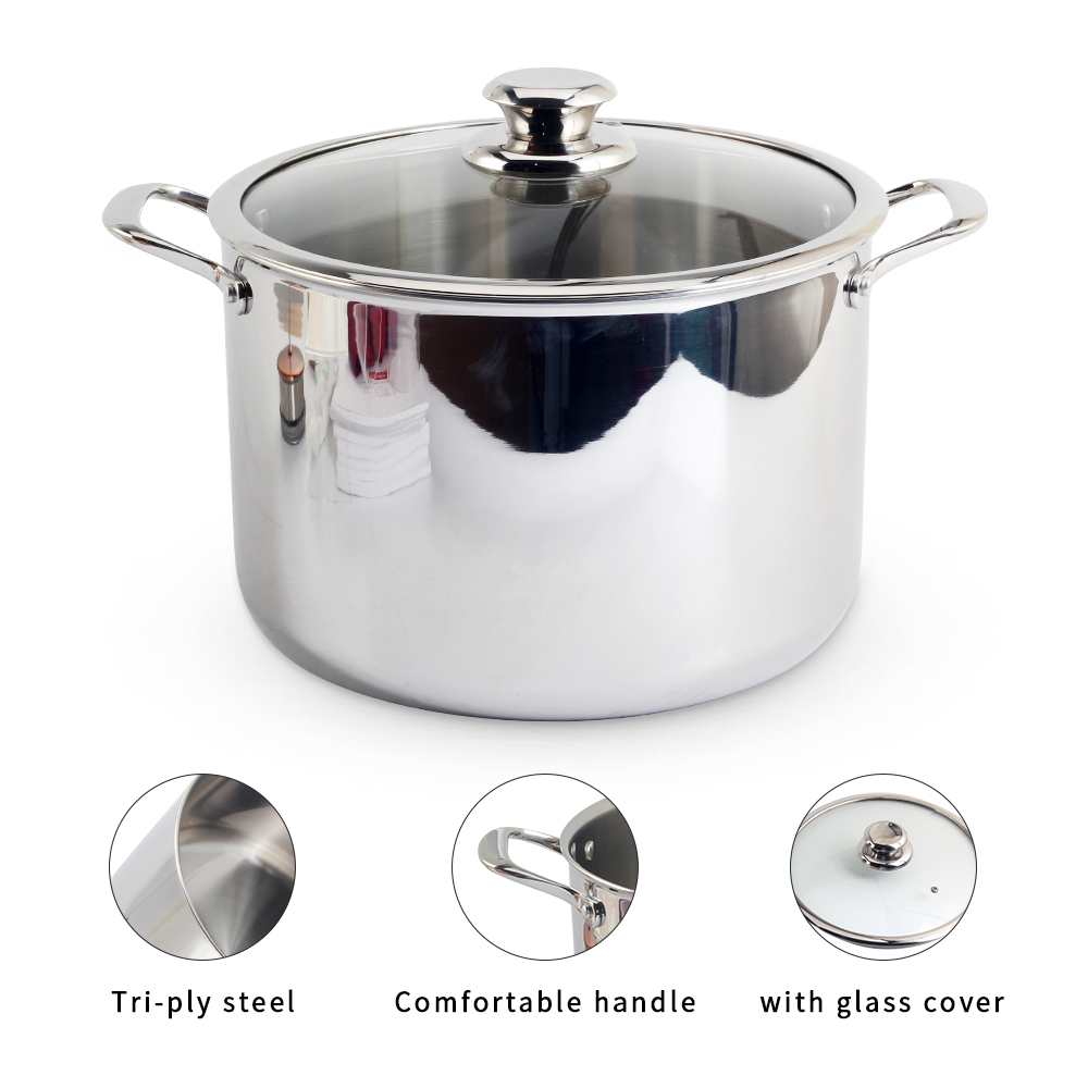 Stainless Steel Tri-Ply Stockpot With Lid, Induction, Oven, Gas And Dishwasher Safe