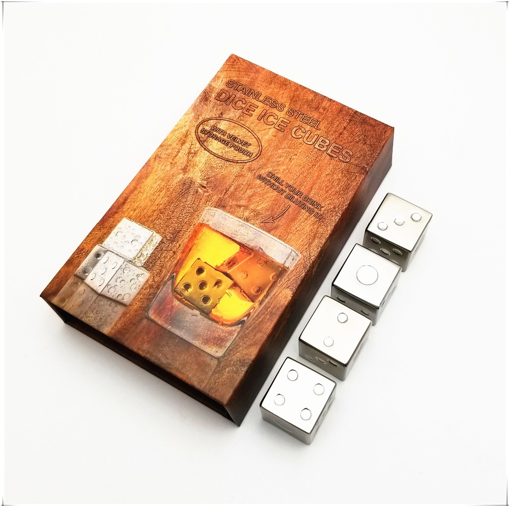 Dice Square Shape Whiskey Stone, Stainless Steel Ice Cubes, Gifts for Men, Whiskey Stones Set