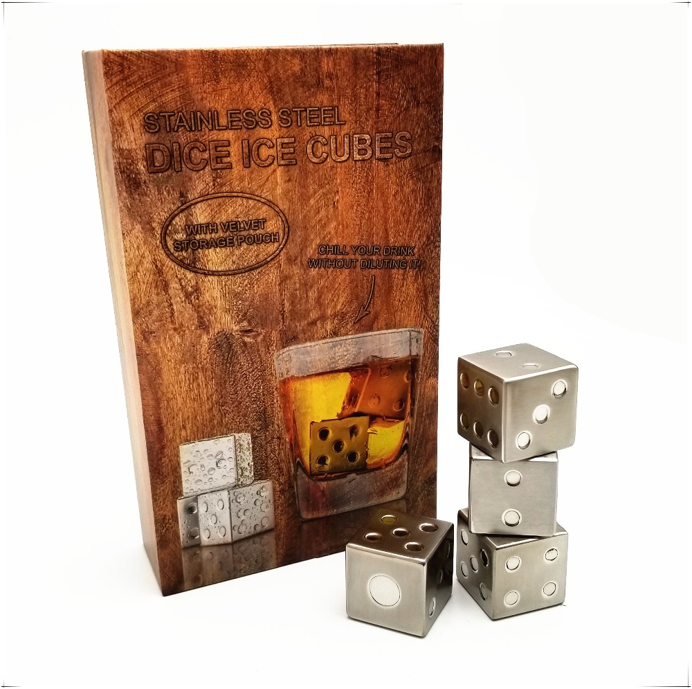 Dice Square Shape Whiskey Stone, Stainless Steel Ice Cubes, Gifts for Men, Whiskey Stones Set