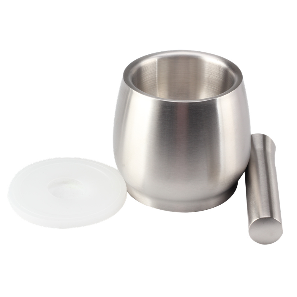 Food Safe Mortar and Pestle for Pills Spices Herbs with Lid,18/8 Steel Crusher Bowl