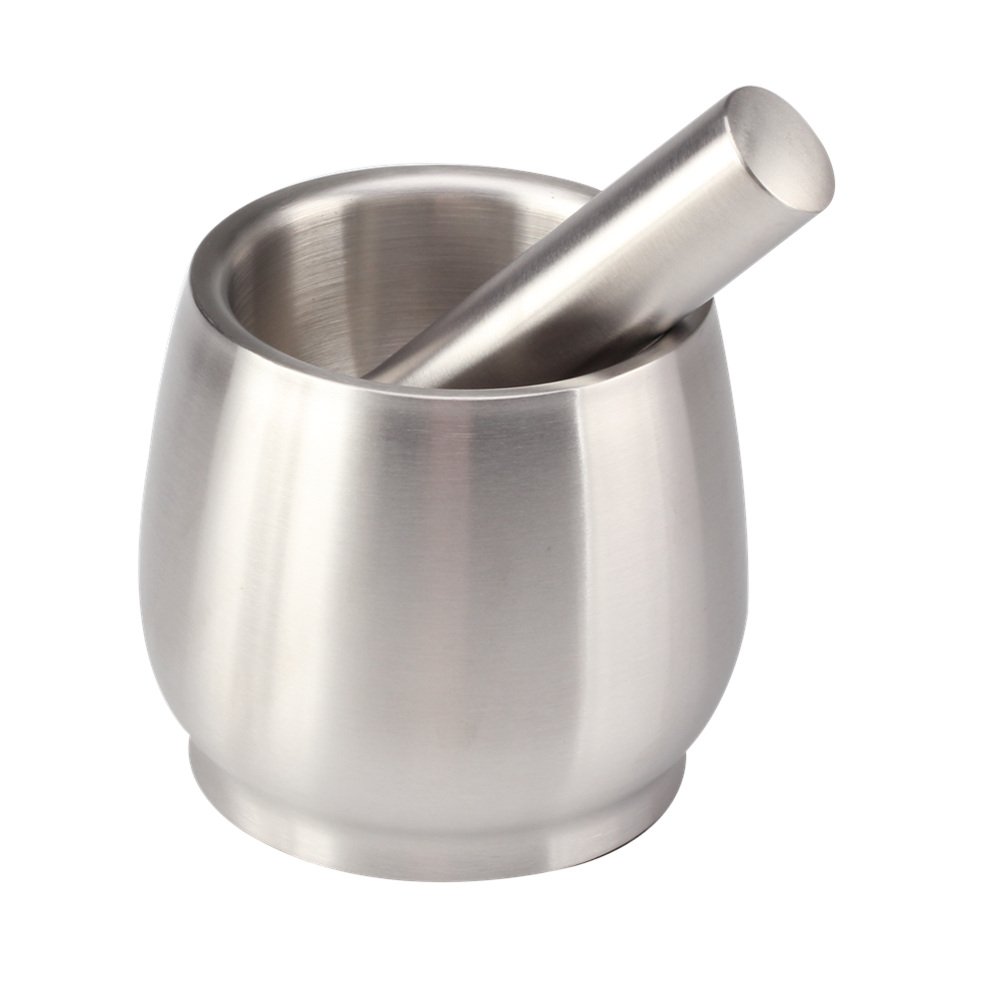 Food Safe Mortar and Pestle for Pills Spices Herbs with Lid,18/8 Steel Crusher Bowl