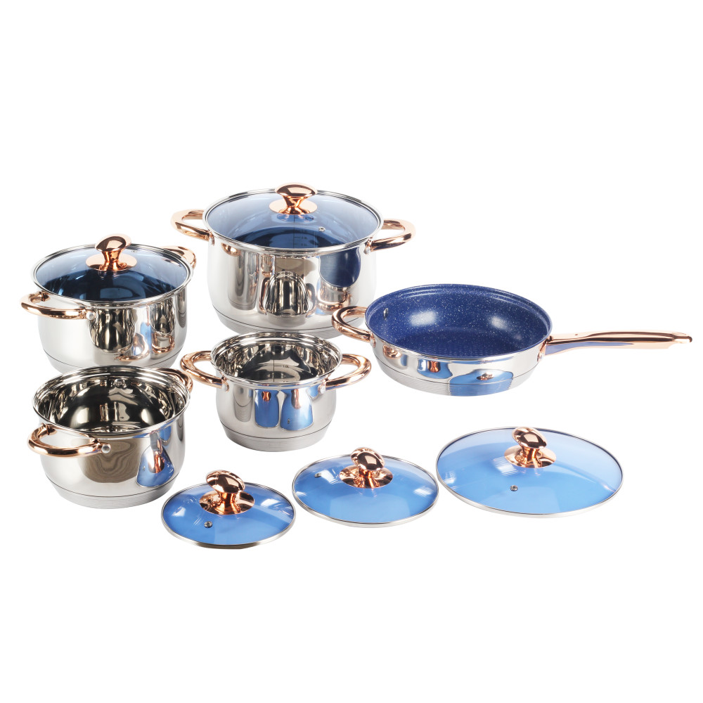 10pcs Stainless Steel Cookware Set With Blue Glass Lid