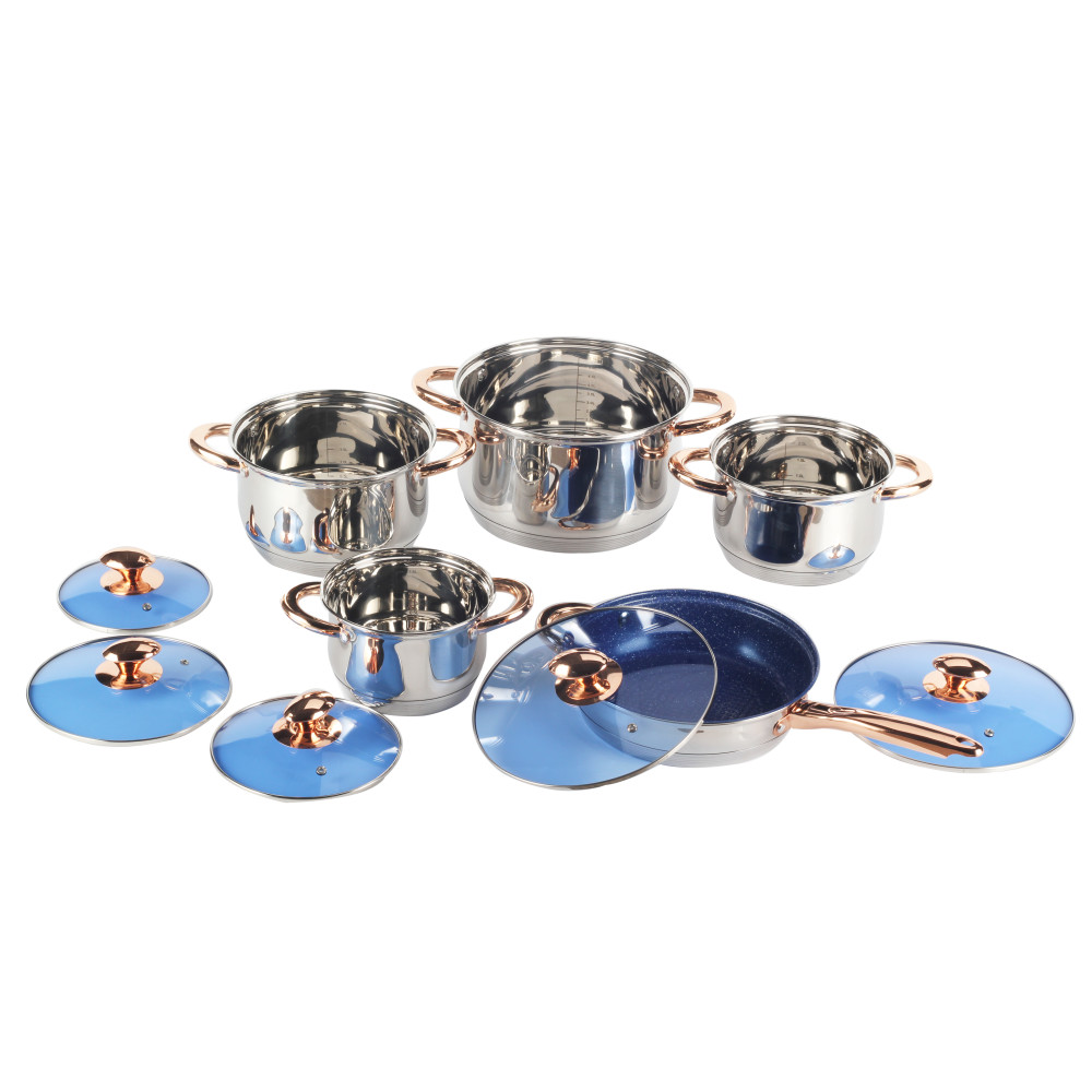 10pcs Stainless Steel Cookware Set With Blue Glass Lid