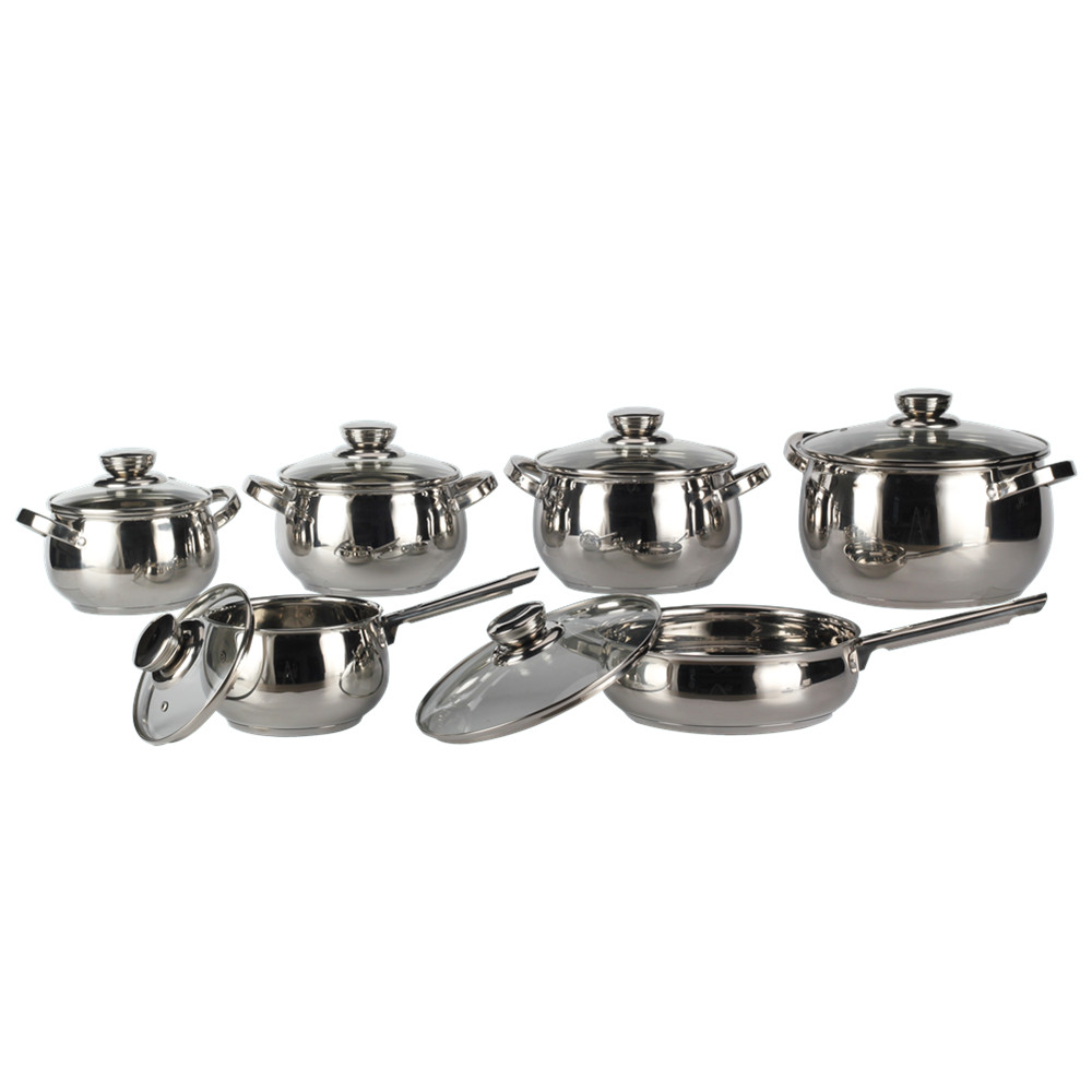 12pcs Stainless Steel Cookware Set With Glass Lid