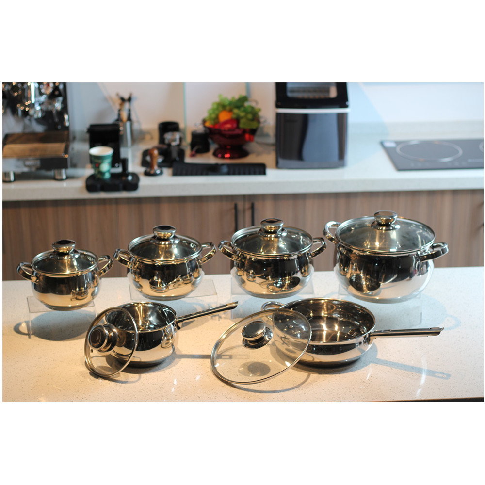 12pcs Stainless Steel Cookware Set With Glass Lid