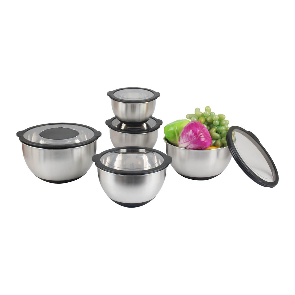 5size S/S Mixing Bowls With Transparent Lids Set & Grater