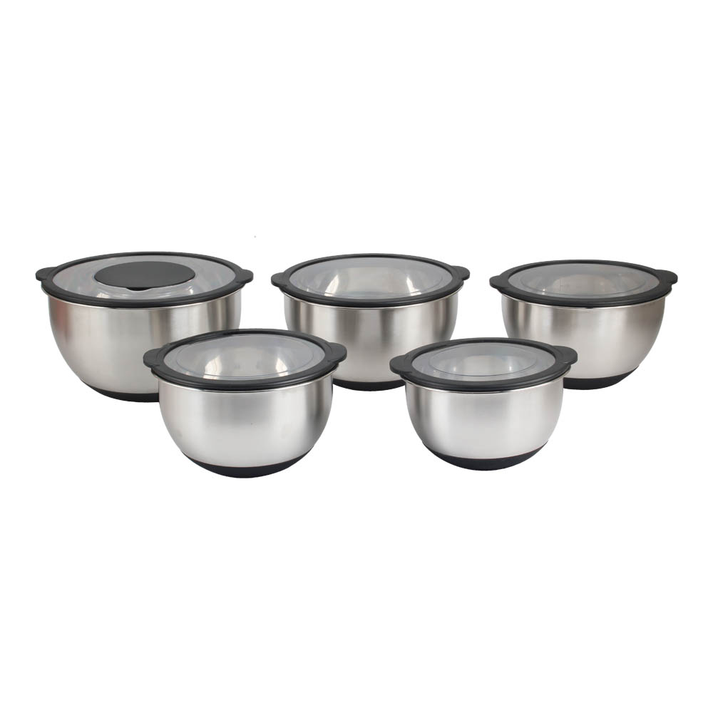 5size S/S Mixing Bowls With Transparent Lids Set & Grater