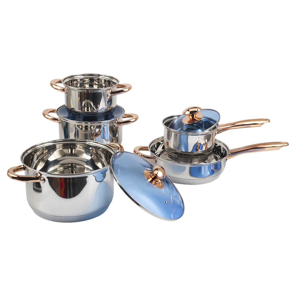 Stainless Steel Nonstick Cookware Set With Blue Glass Lid