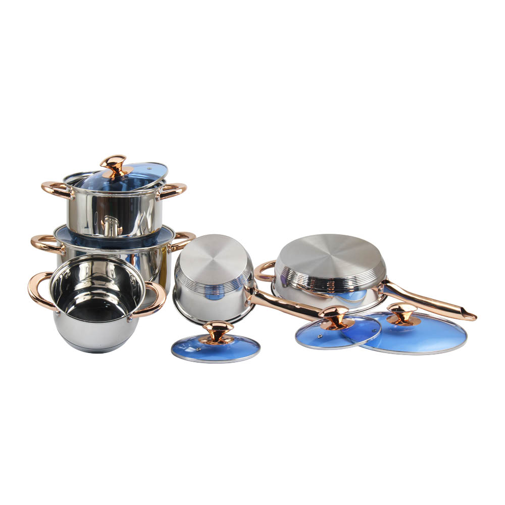 Stainless Steel Nonstick Cookware Set With Blue Glass Lid