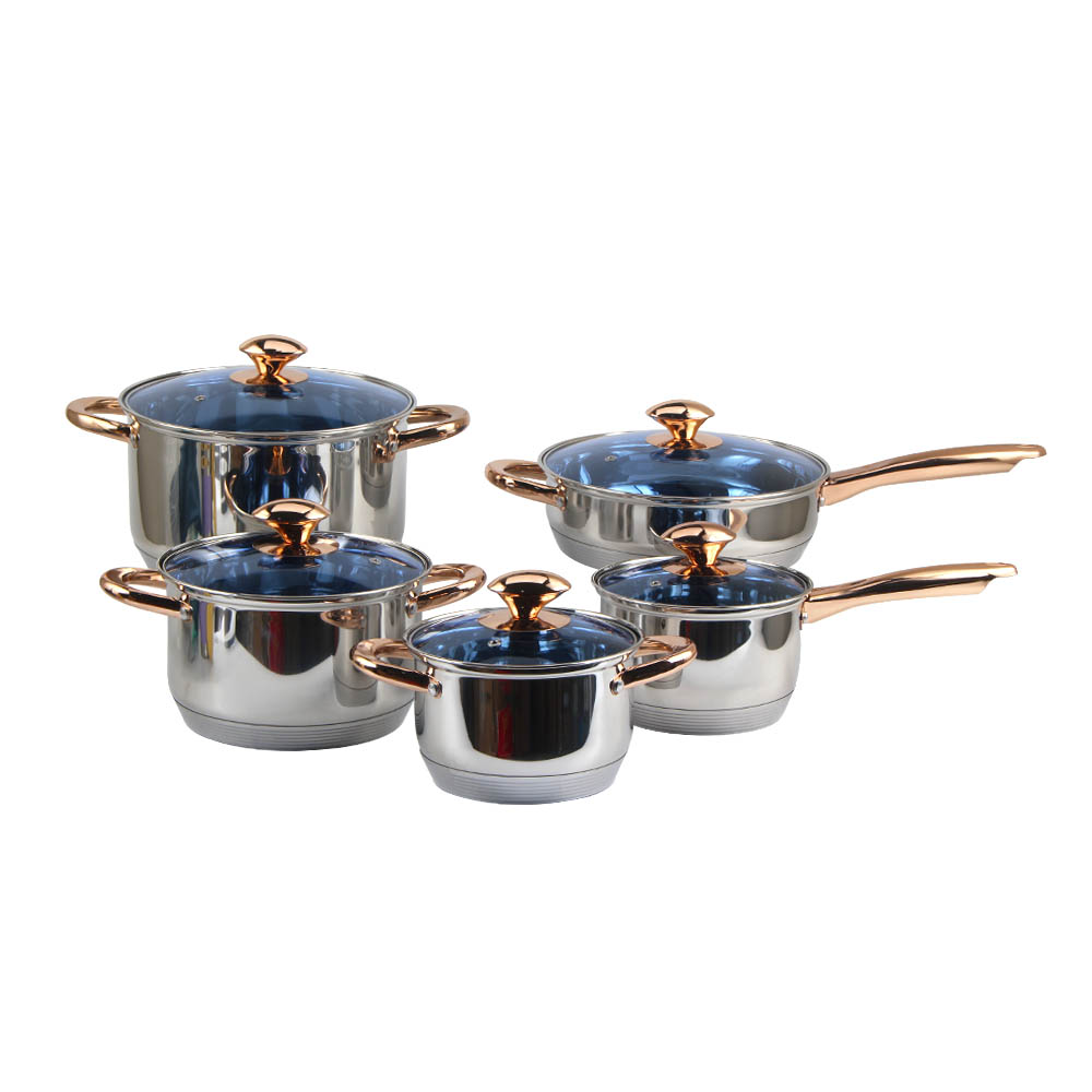 Stainless Steel Nonstick Cookware Set With Blue Glass Lid