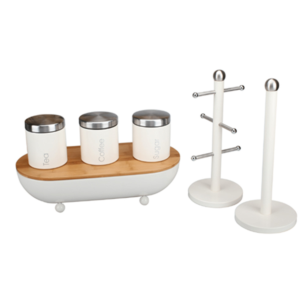 Bread Box Set-Roll Up Cover Bread Storage Container with Cup Holder and Canisters