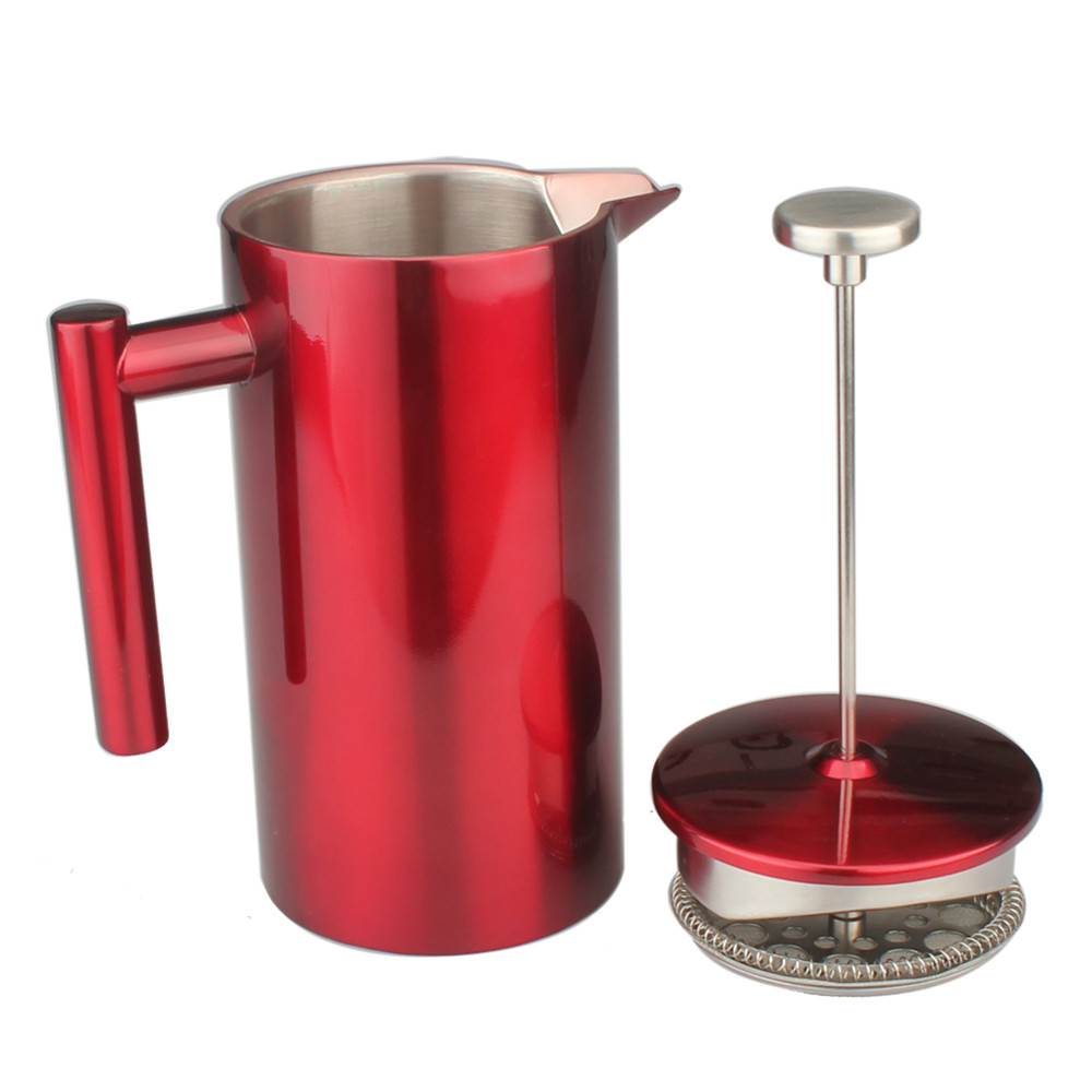 Red Stainless Steel French Press Coffee Maker