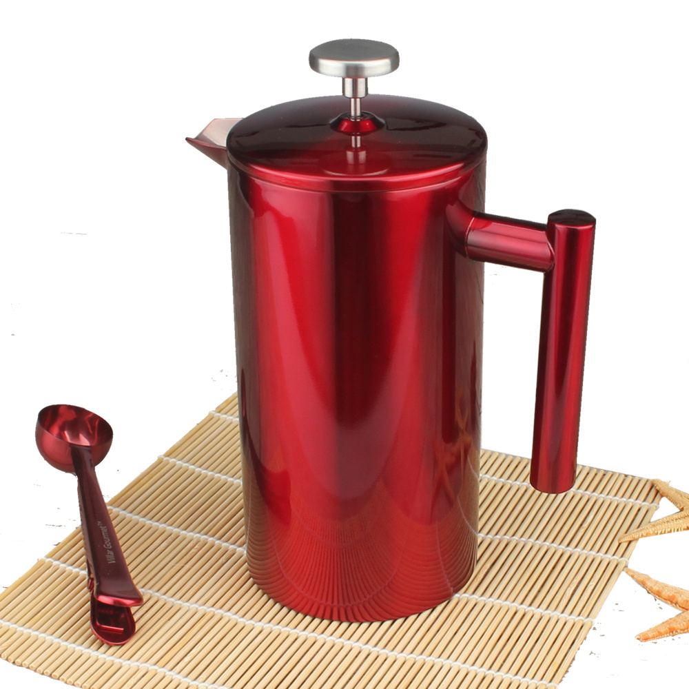 Red Stainless Steel French Press Coffee Maker