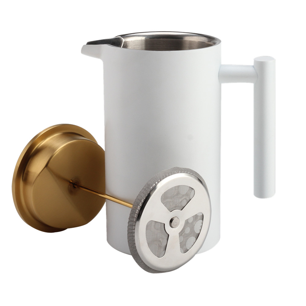 White Stainless Steel French Press Coffee Maker