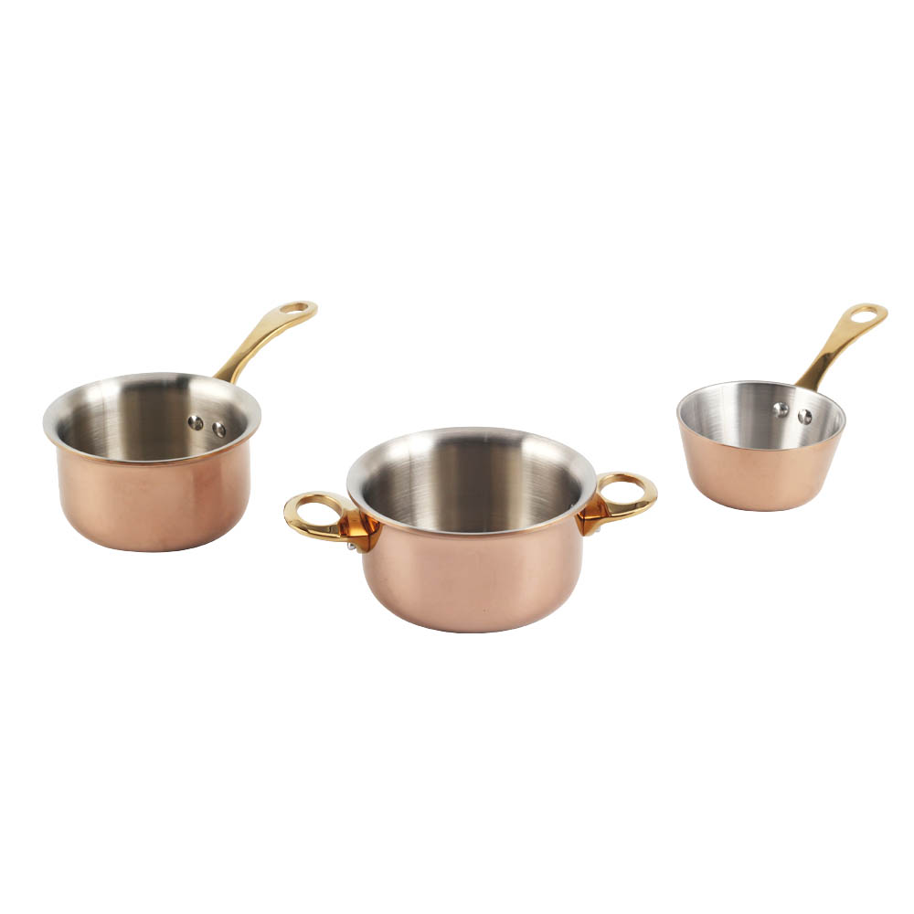 Stainless Steel Mini Sauce Pan And Pot Set With Golden Handle