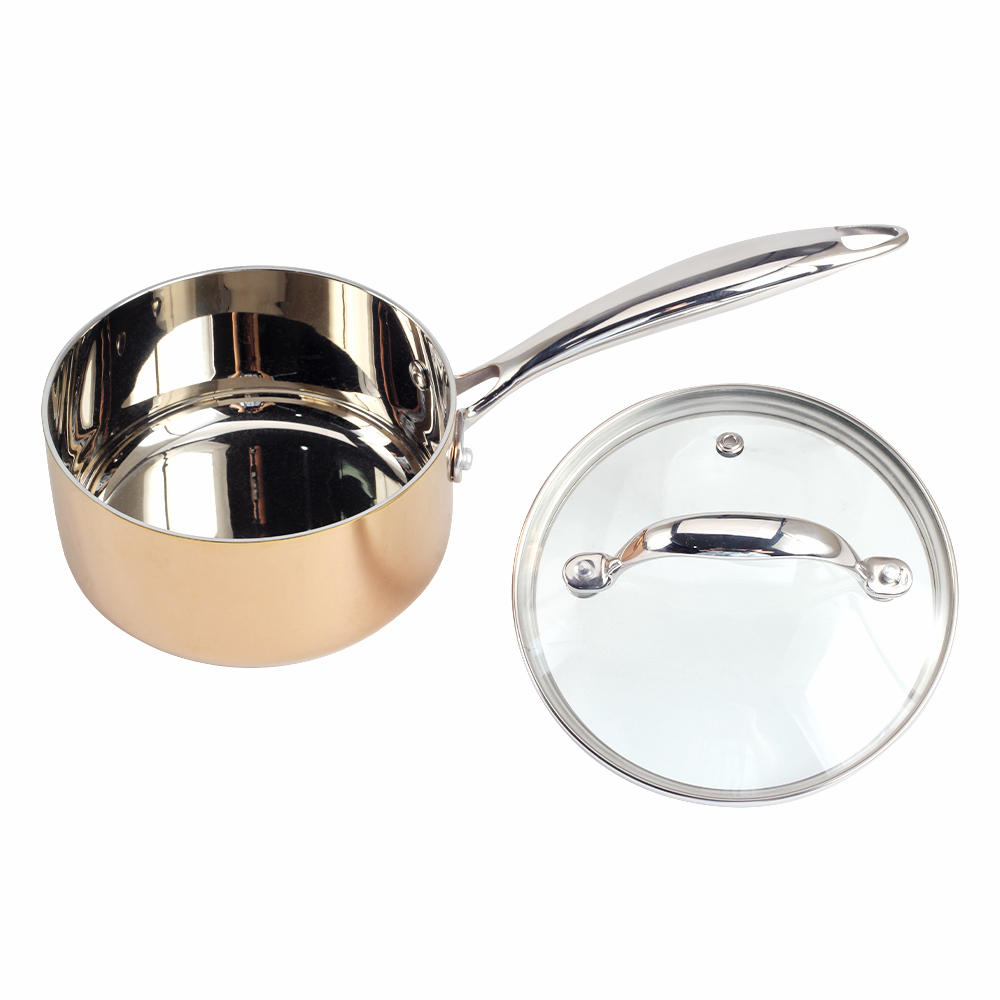 Copper Tri-Ply Stainless Steel Sauce Pan With Glass Lid