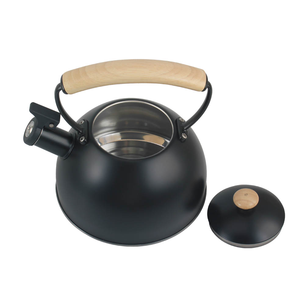 Whistling Kettle With Wood Grain Handle (Black)