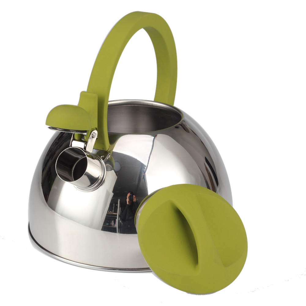 Classic Stainless Steel Whistling Tea Kettle With Green Handle