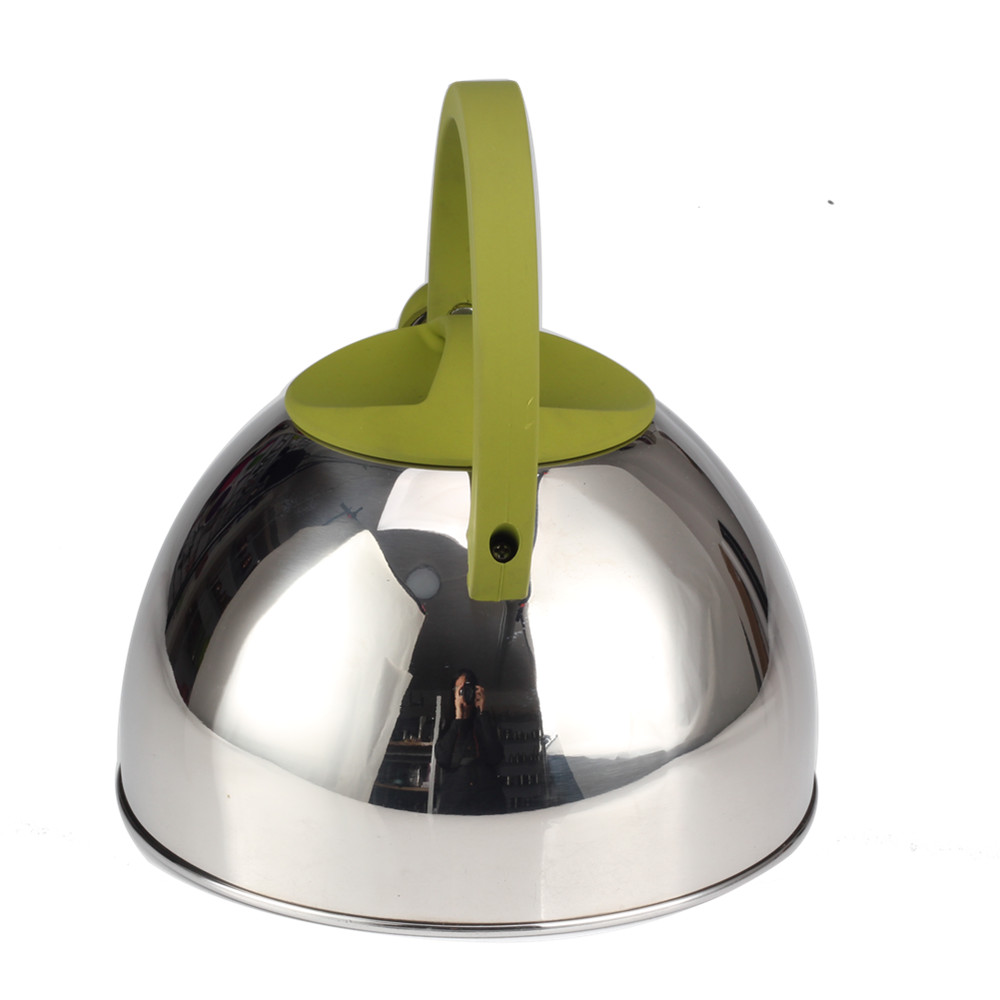 Classic Stainless Steel Whistling Tea Kettle With Green Handle