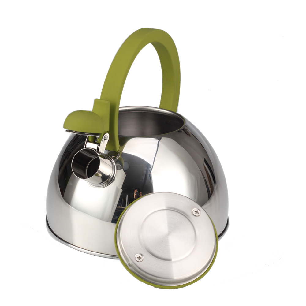 Classic Stainless Steel Whistling Tea Kettle With Green Handle