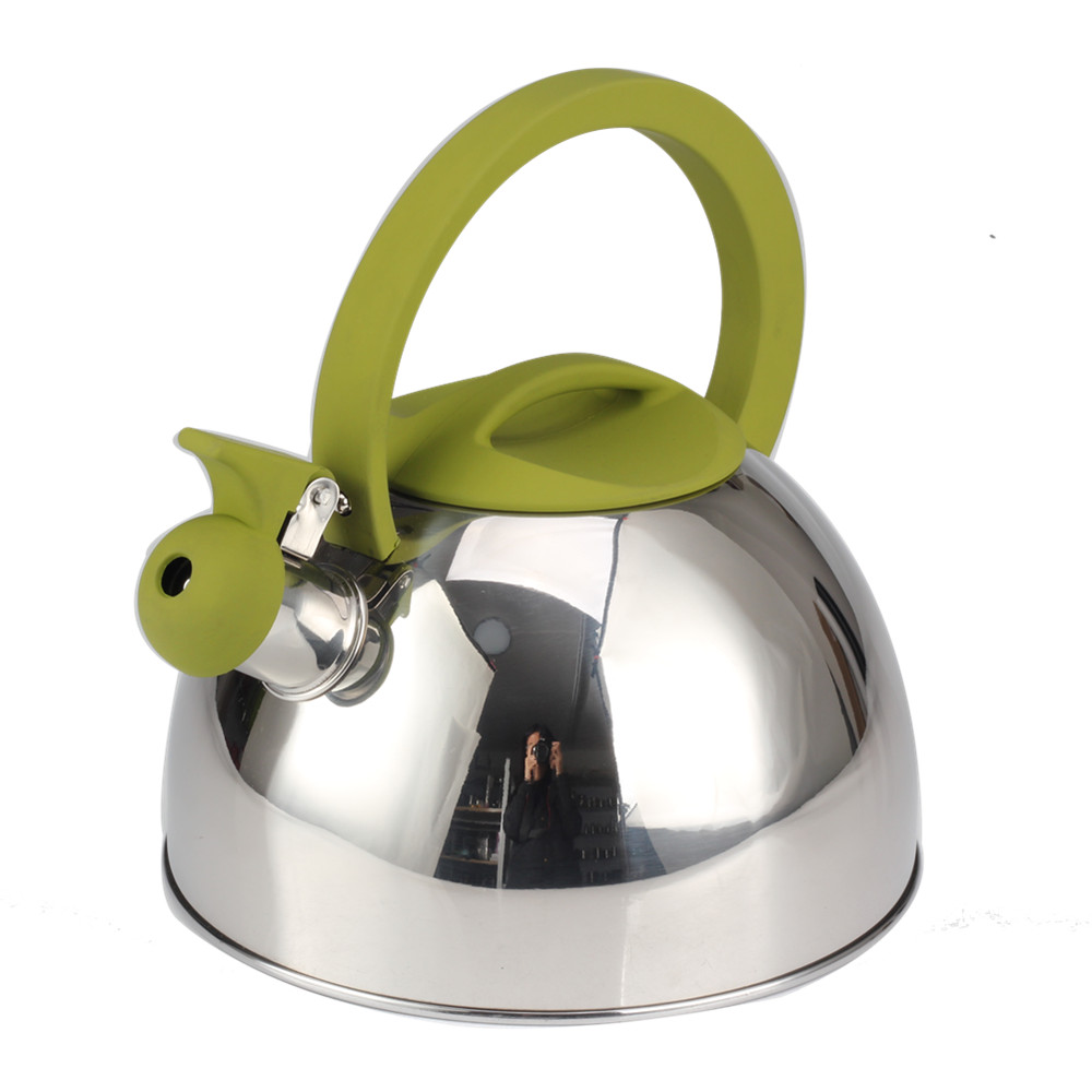 Classic Stainless Steel Whistling Tea Kettle With Green Handle