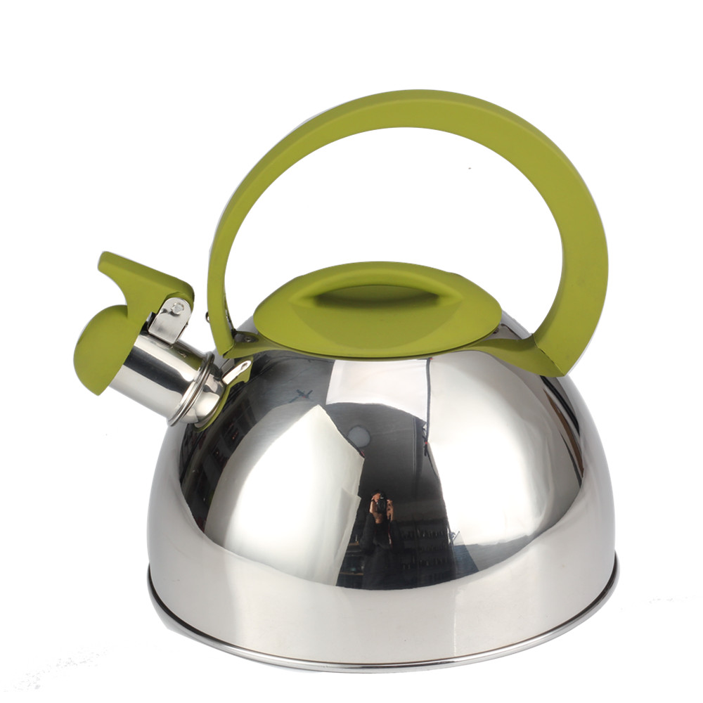 Classic Stainless Steel Whistling Tea Kettle With Green Handle